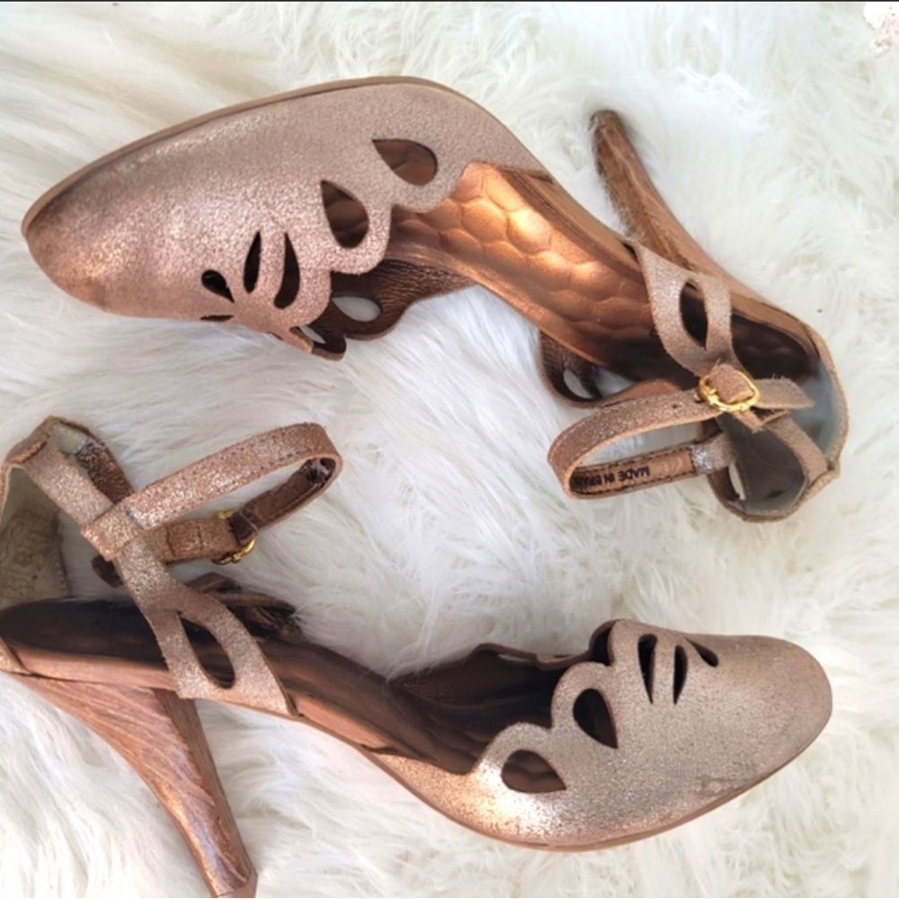 Anthropologie suede gold heels